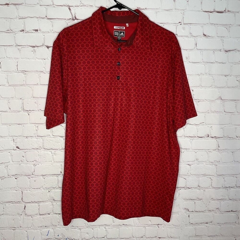 Adidas ClimaCool Mens Red Honeycomb Print Golf Polo Shirt 576358 Size M